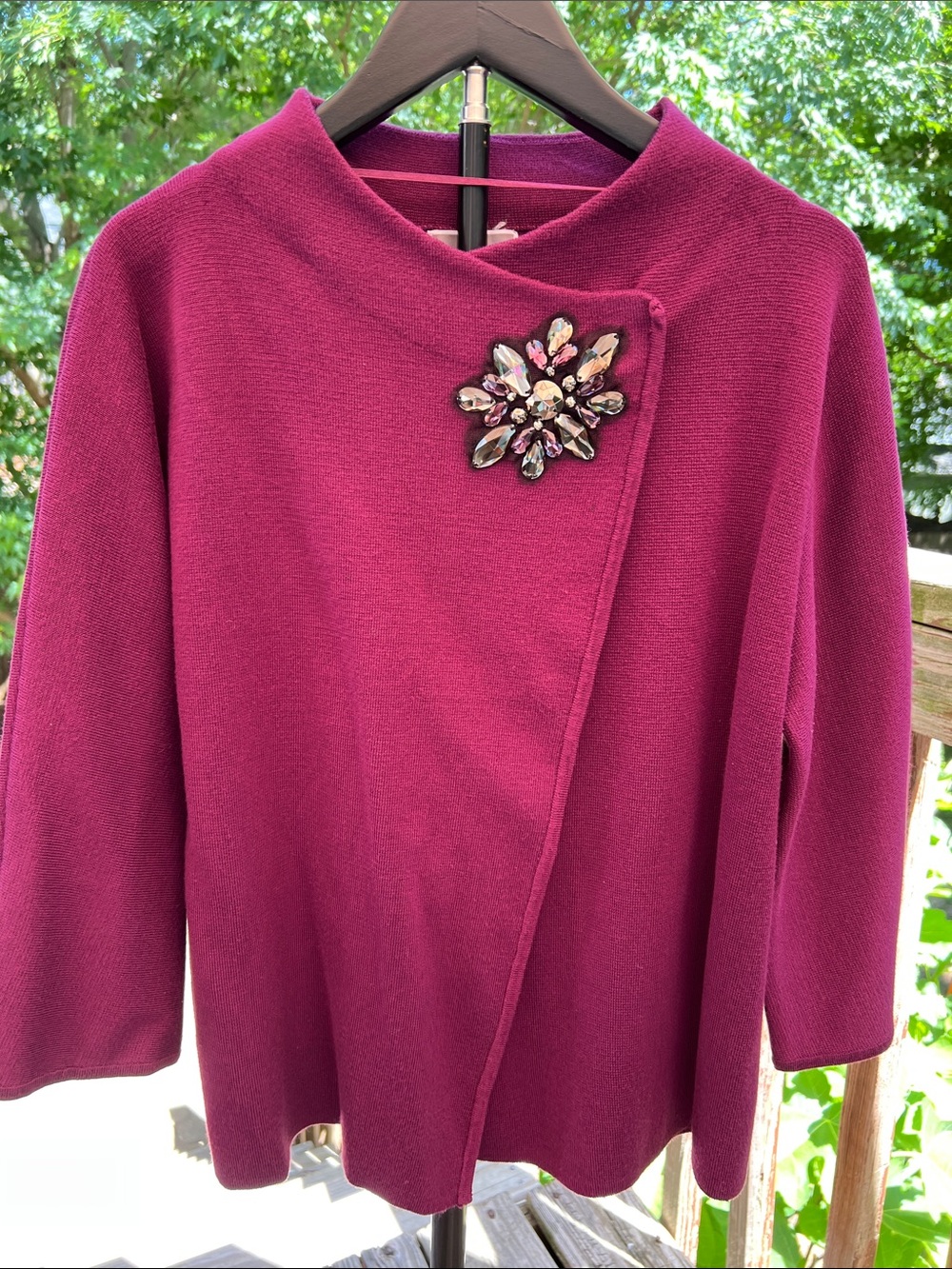 JM Collection Embellished Plum Wrap-Style Sweater